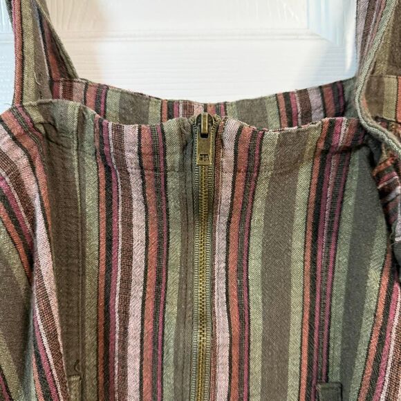 Aeropostale Striped Rayon Linen Overall Mini Dress S Green Pink Pockets - Picture 7 of 9